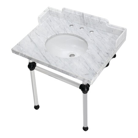Kingston Brass 30 Carrara Marble Console Sink with Acrylic Legs, Marble WhiteMatte Black LMS3030MA0